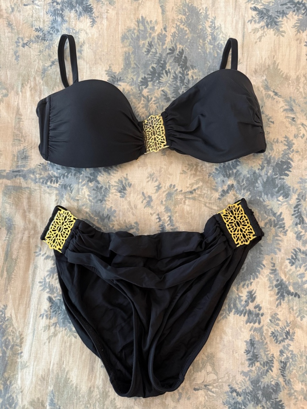 Badgley Mischka Black Bikini with Gold Accents